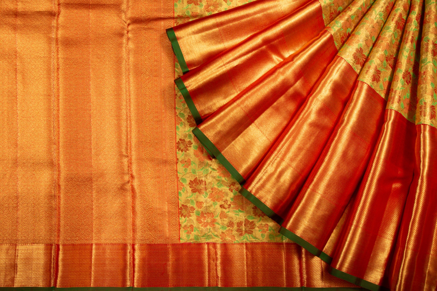 Kanchipuram Silk Tissue Jaal Gold Saree