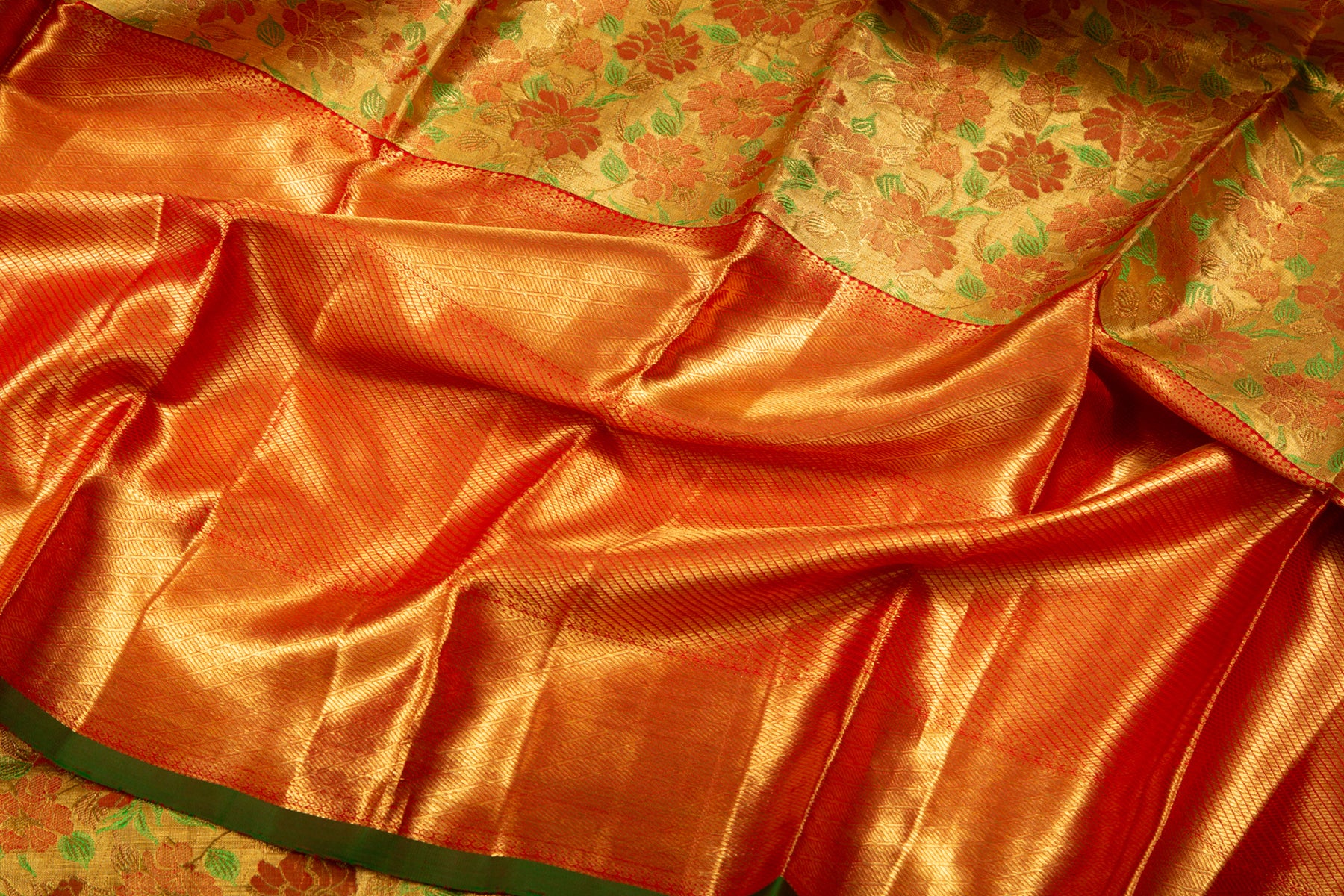 Kanchipuram Silk Tissue Jaal Gold Saree