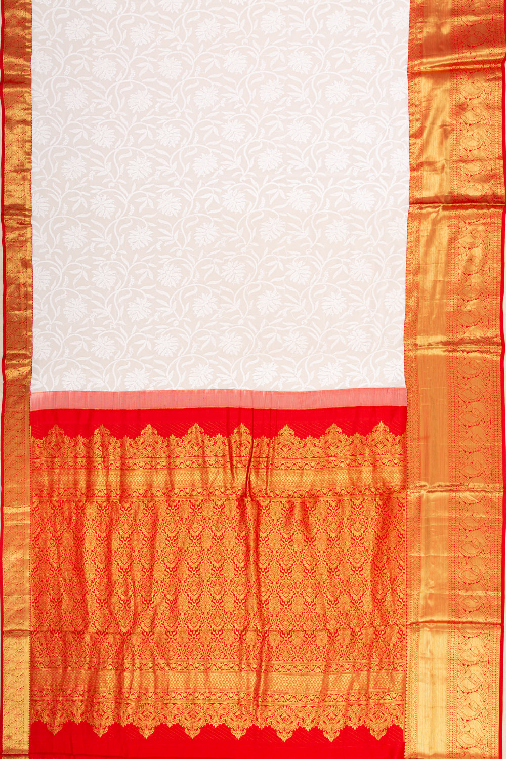 Lucknow Chikankari Georgette White Saree With Kanchi Border