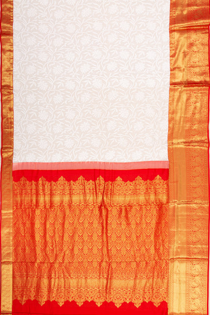 Lucknow Chikankari Georgette White Saree With Kanchi Border