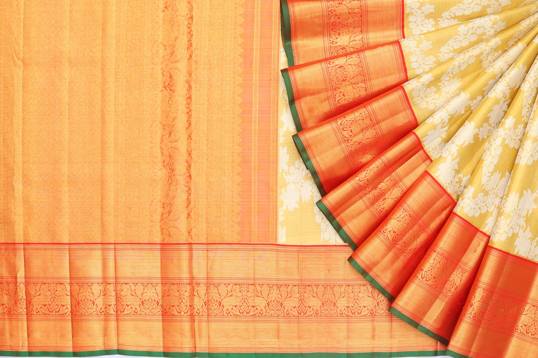 Kanchipuram Silk Tissue Jaal Gold Saree