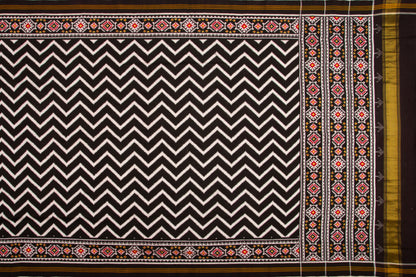 Patan Patola Silk Double Ikat Leheriya Bhat Black Saree
