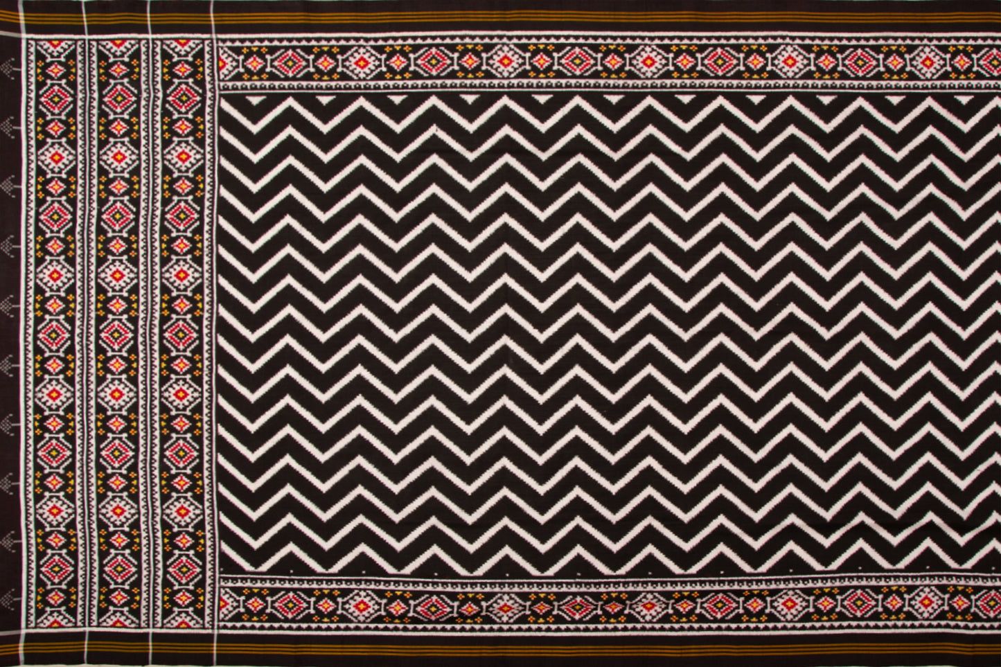 Patan Patola Silk Double Ikat Leheriya Bhat Black Saree