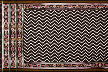 Patan Patola Silk Double Ikat Leheriya Bhat Black Saree