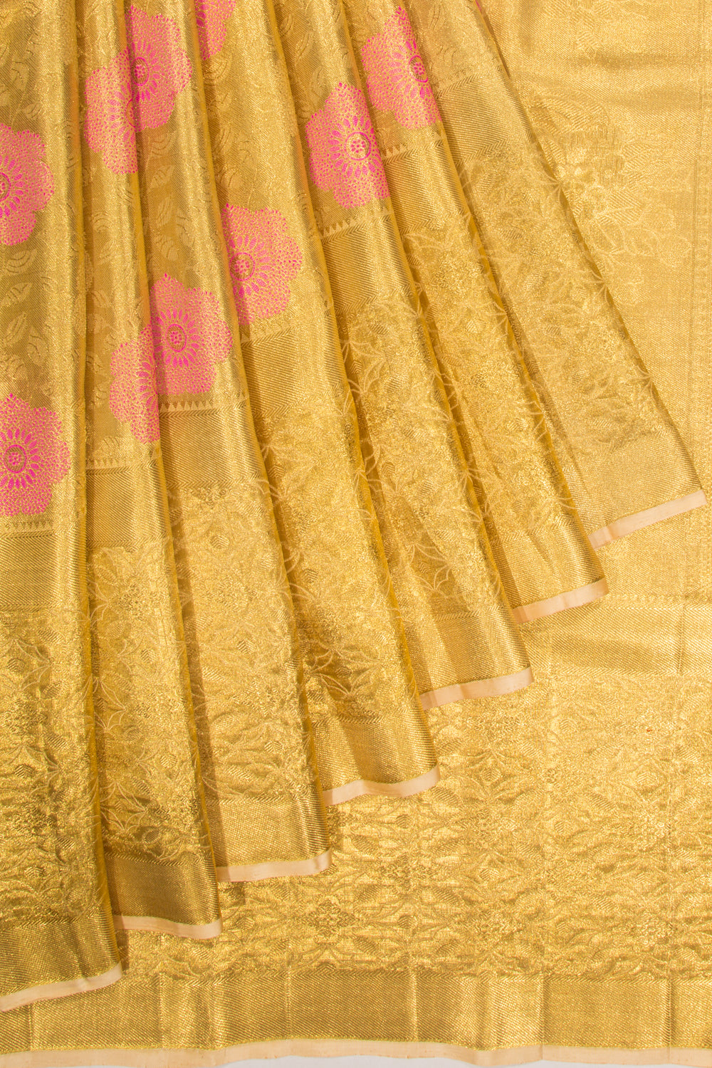 Kanchipuram Silk Tissue Jaal Gold Saree