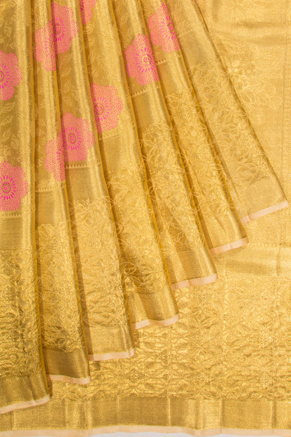 Kanchipuram Silk Tissue Jaal Gold Saree