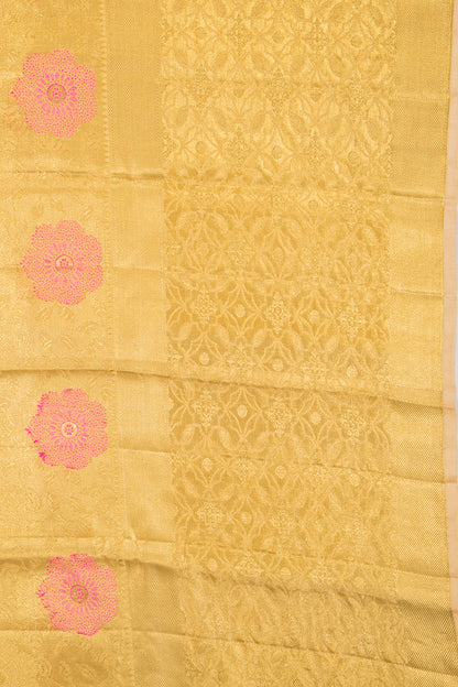 Kanchipuram Silk Tissue Jaal Gold Saree
