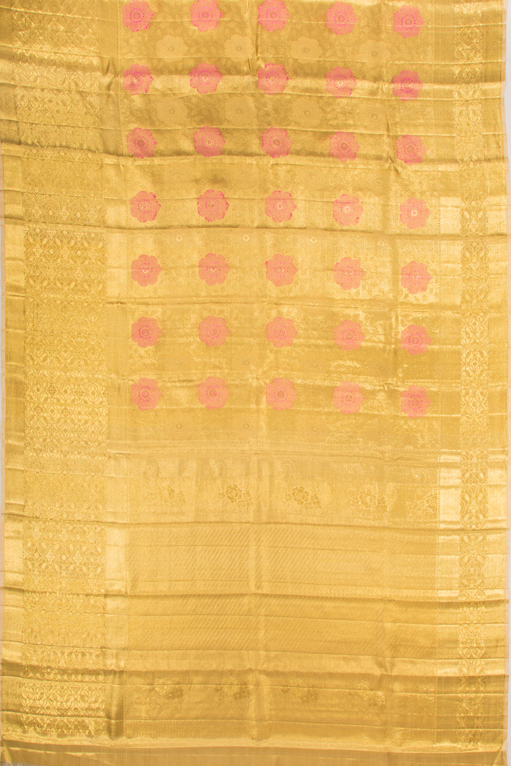 Kanchipuram Silk Tissue Jaal Gold Saree