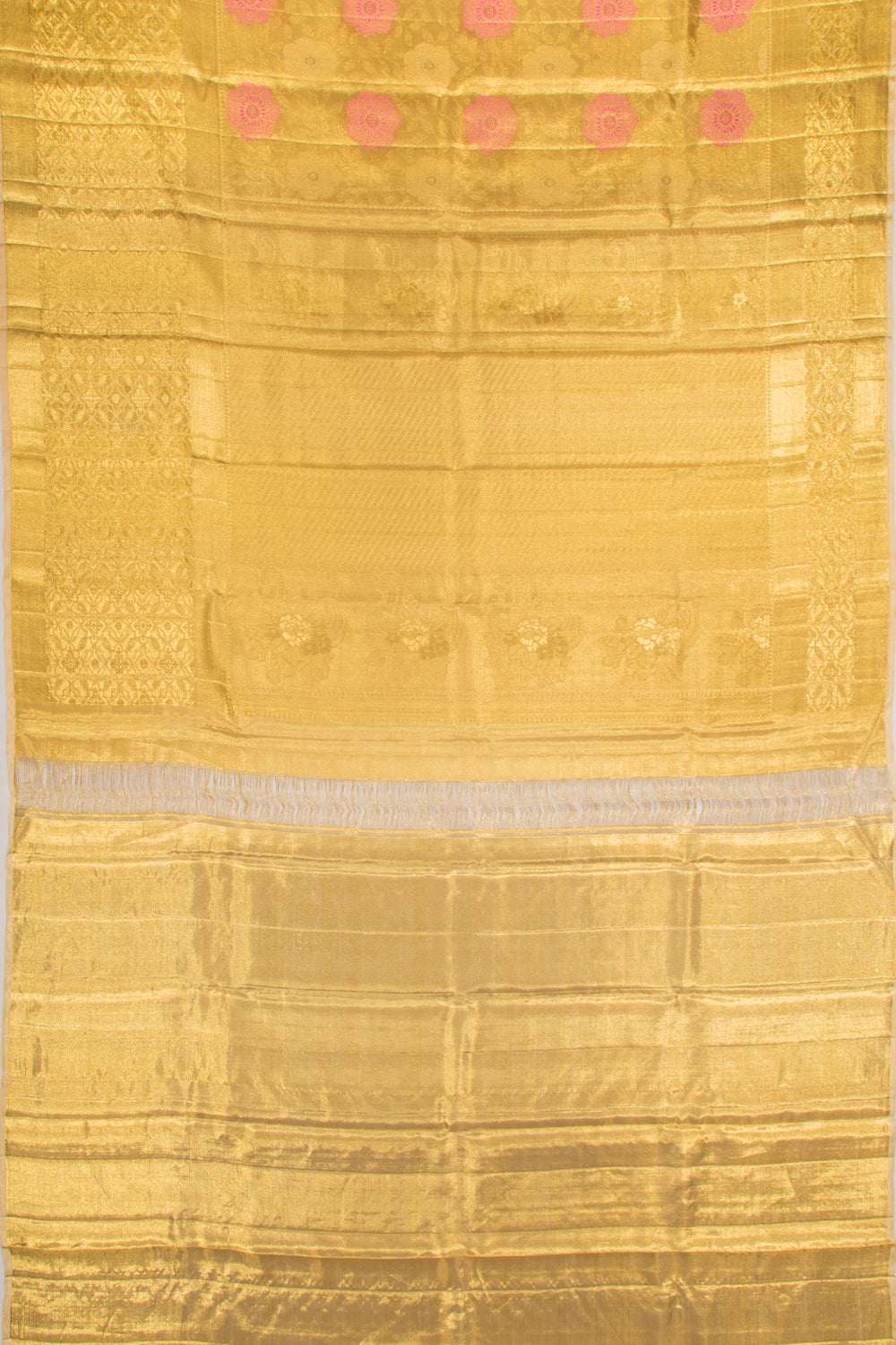 Kanchipuram Silk Tissue Jaal Gold Saree