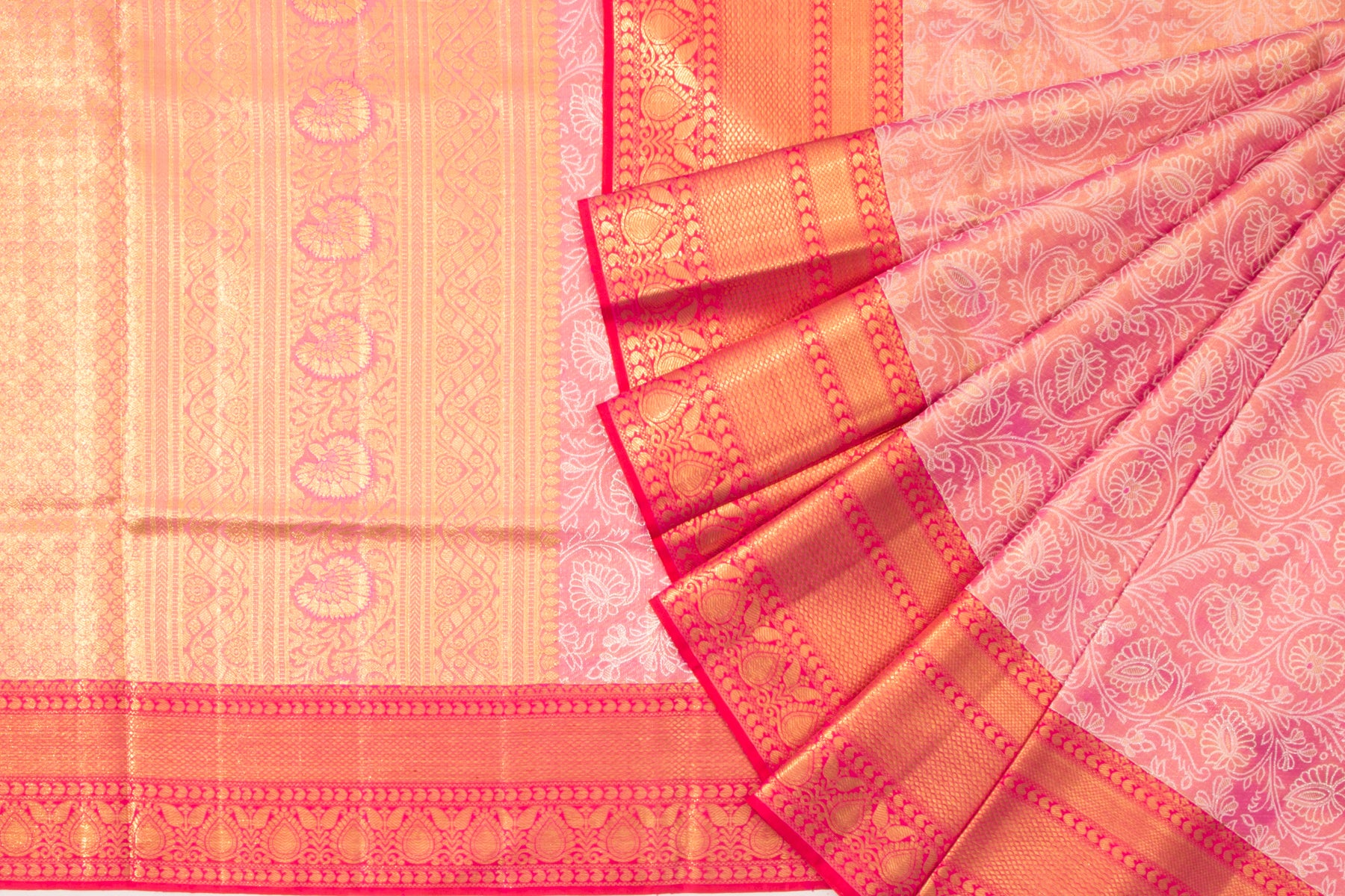 Kanchipuram Silk Jaal Pink Saree