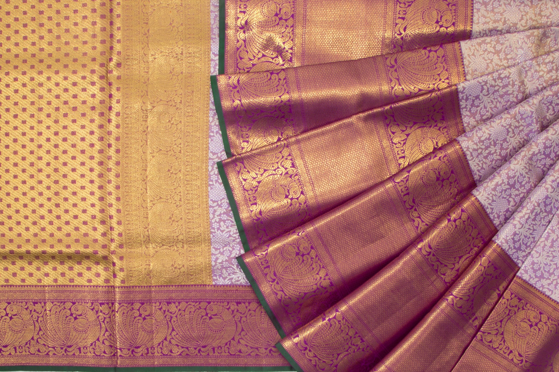 Kanchipuram Silk Tissue Brocade Lilac Saree