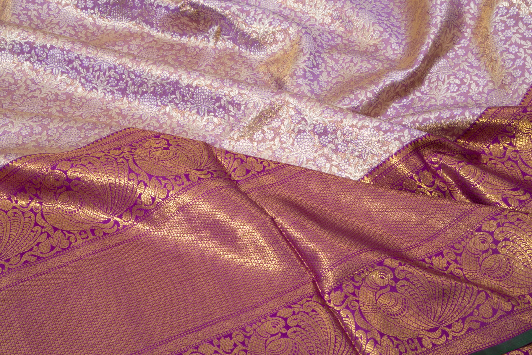 Kanchipuram Silk Tissue Brocade Lilac Saree
