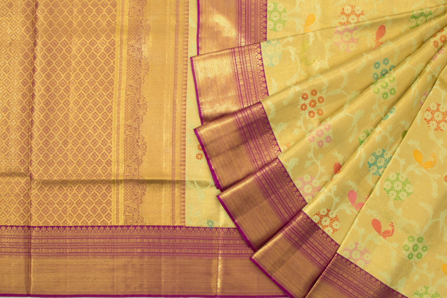 Kanchipuram Silk Tissue Jaal Green Saree