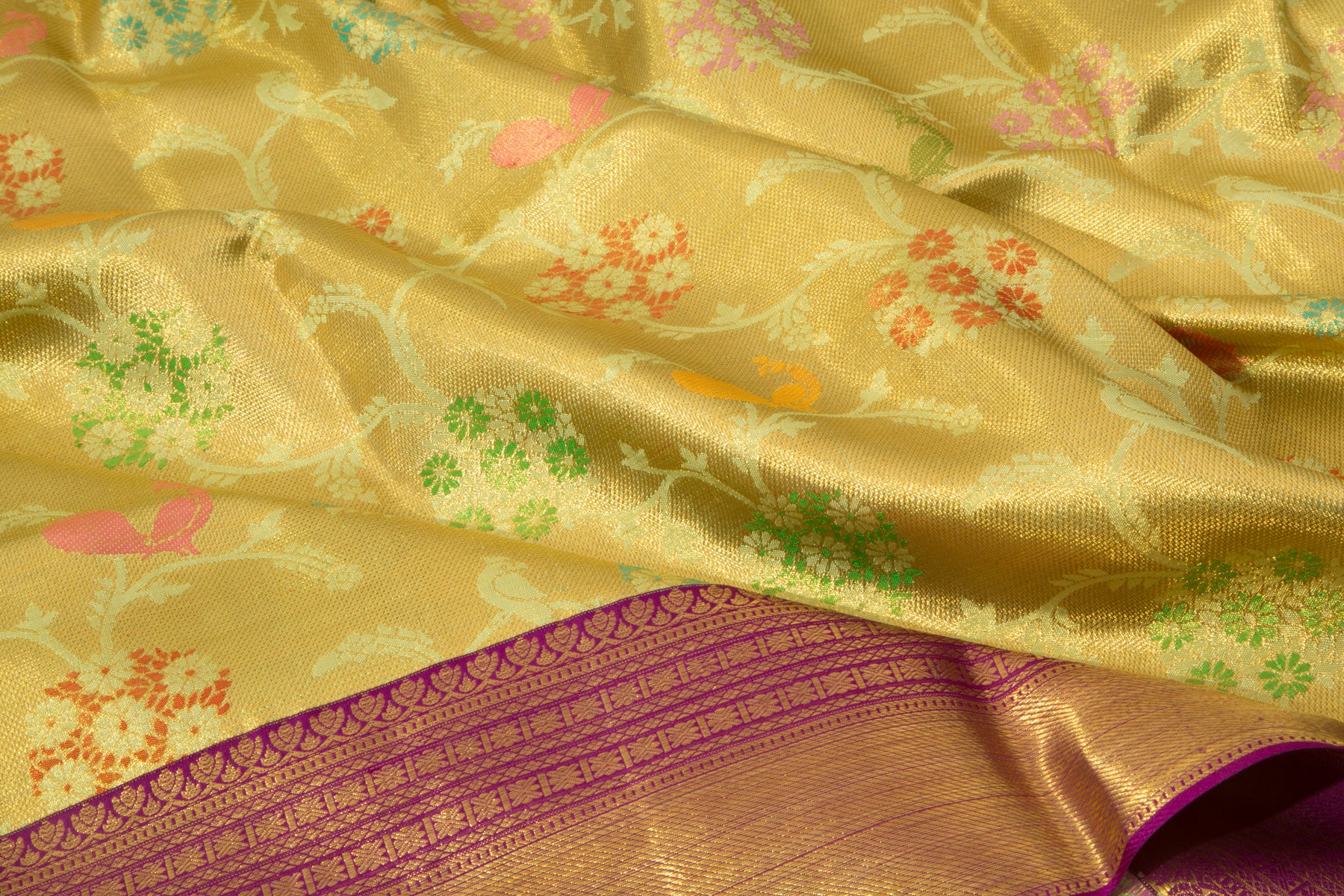 Kanchipuram Silk Tissue Jaal Green Saree