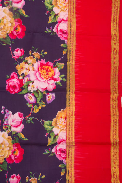 Kanchipuram Silk Floral Printed Dark Blue Saree