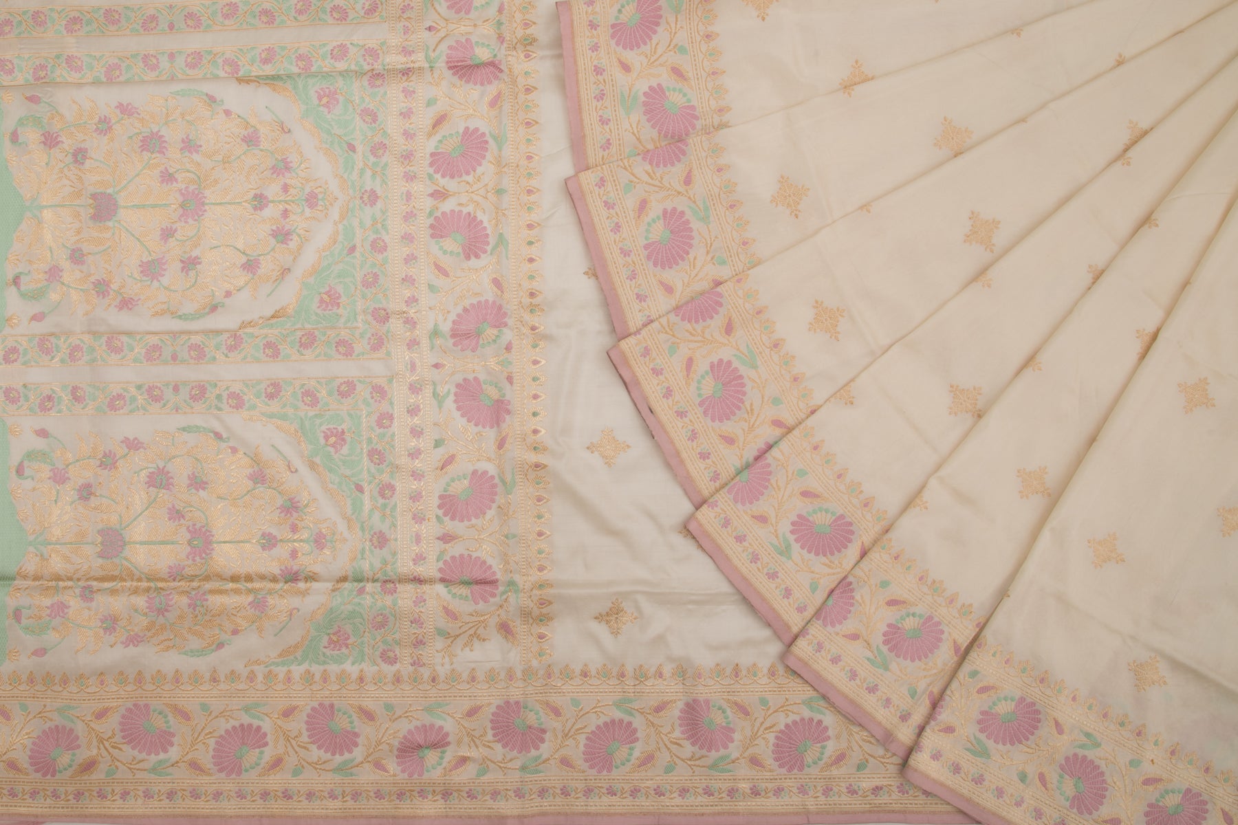 Banarasi Silk Kadwa Butta Cream Saree