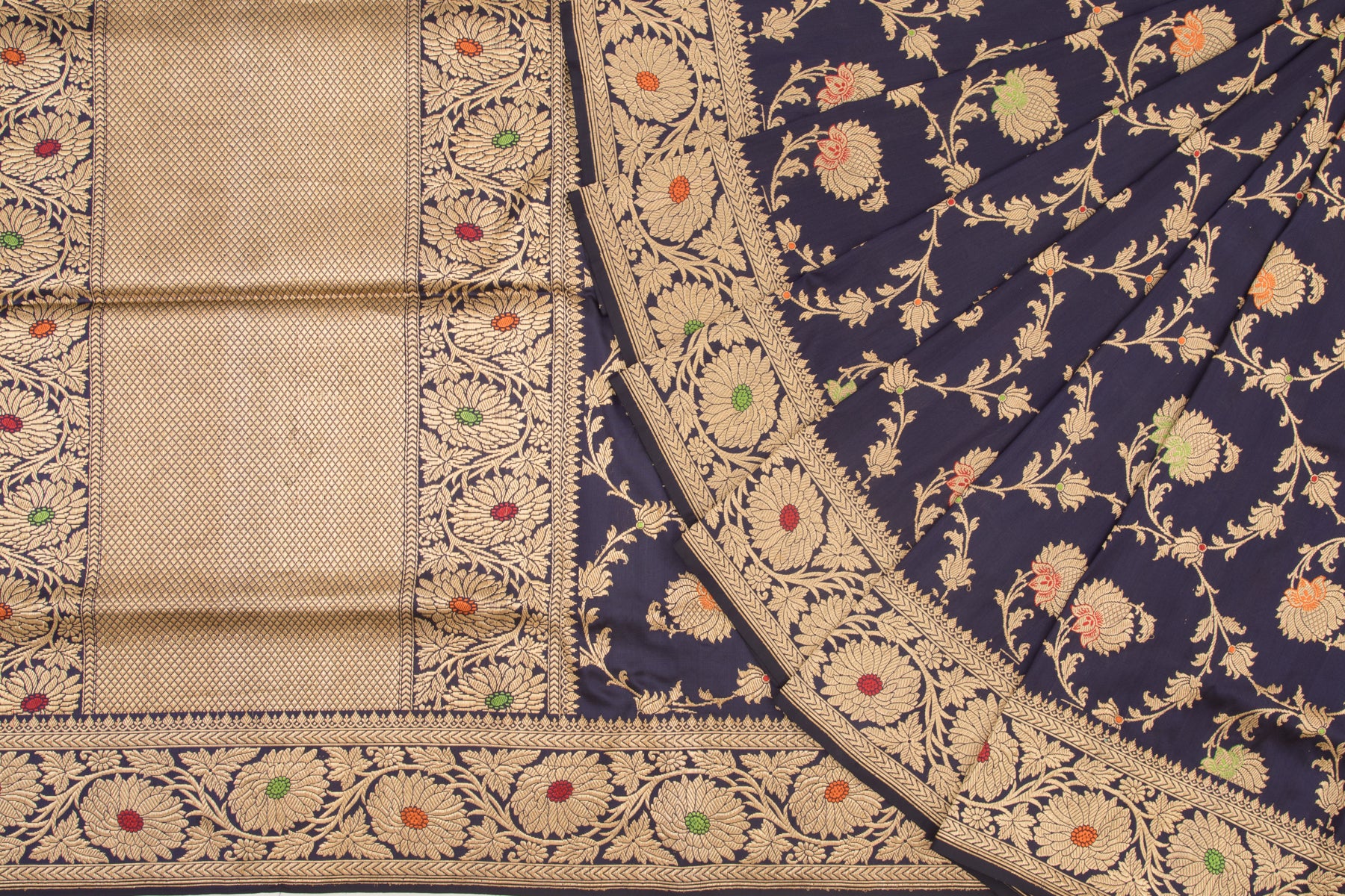 Banarasi Silk Kadwa Jaal Dark Blue Saree