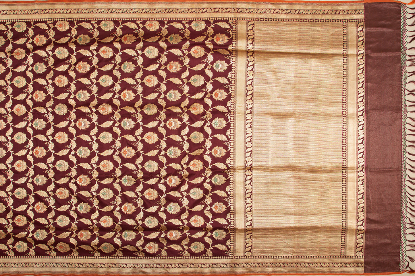Banarasi Silk Kadwa Jaal Brown Saree