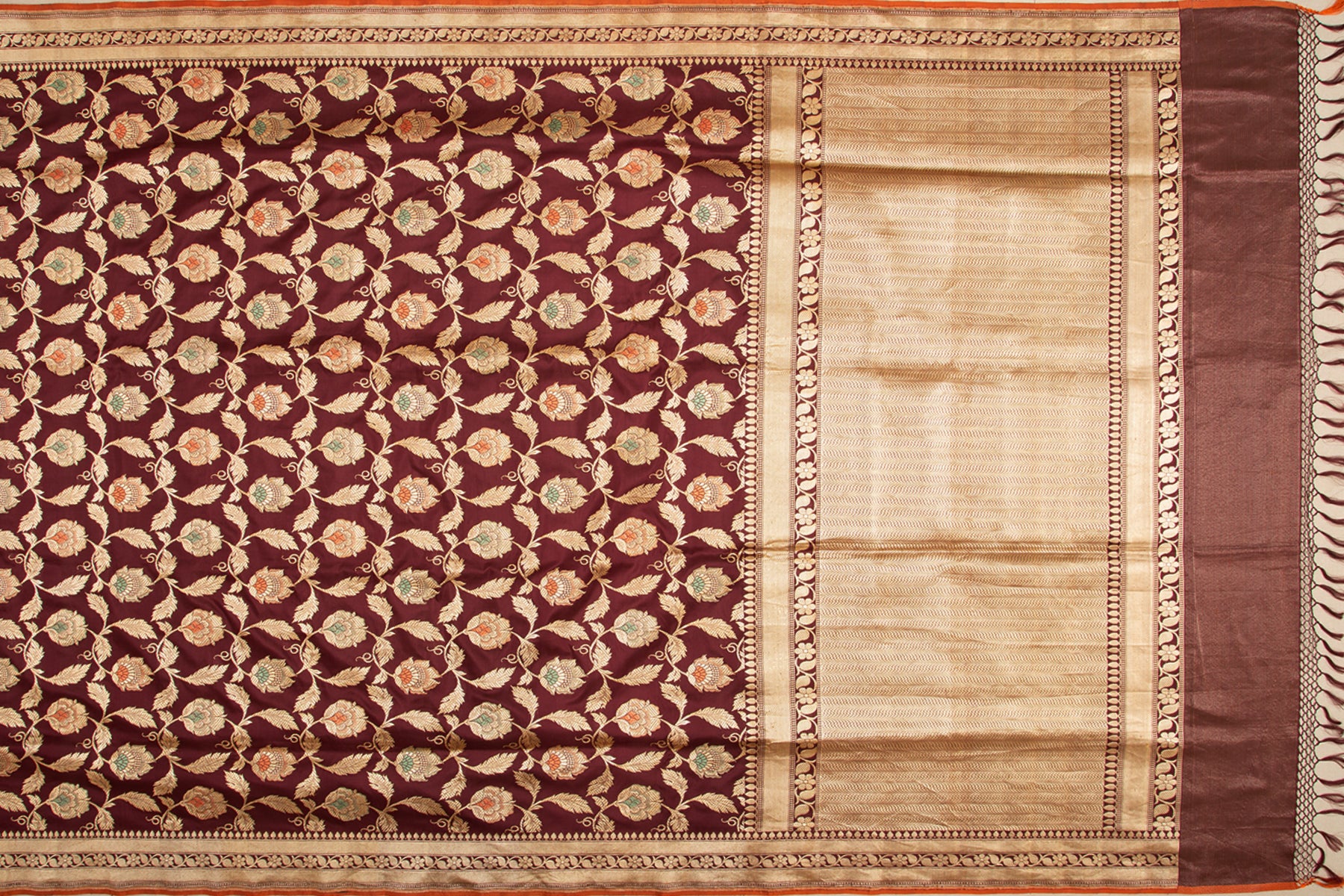 Banarasi Silk Kadwa Jaal Brown Saree