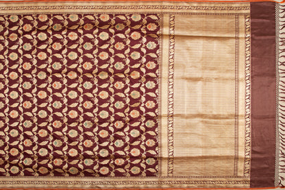 Banarasi Silk Kadwa Jaal Brown Saree