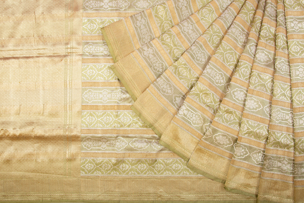 Banarasi Silk Tissue Jaal Pastel Green Saree