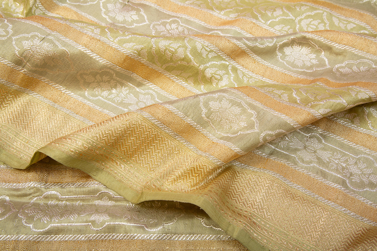 Banarasi Silk Tissue Jaal Pastel Green Saree