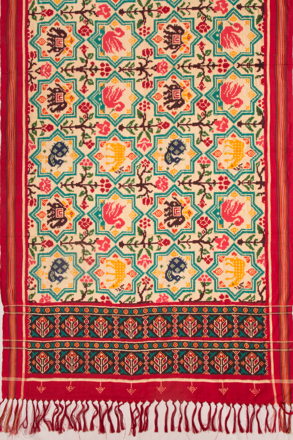 Patan Patola Silk Ikat Cream Dupatta