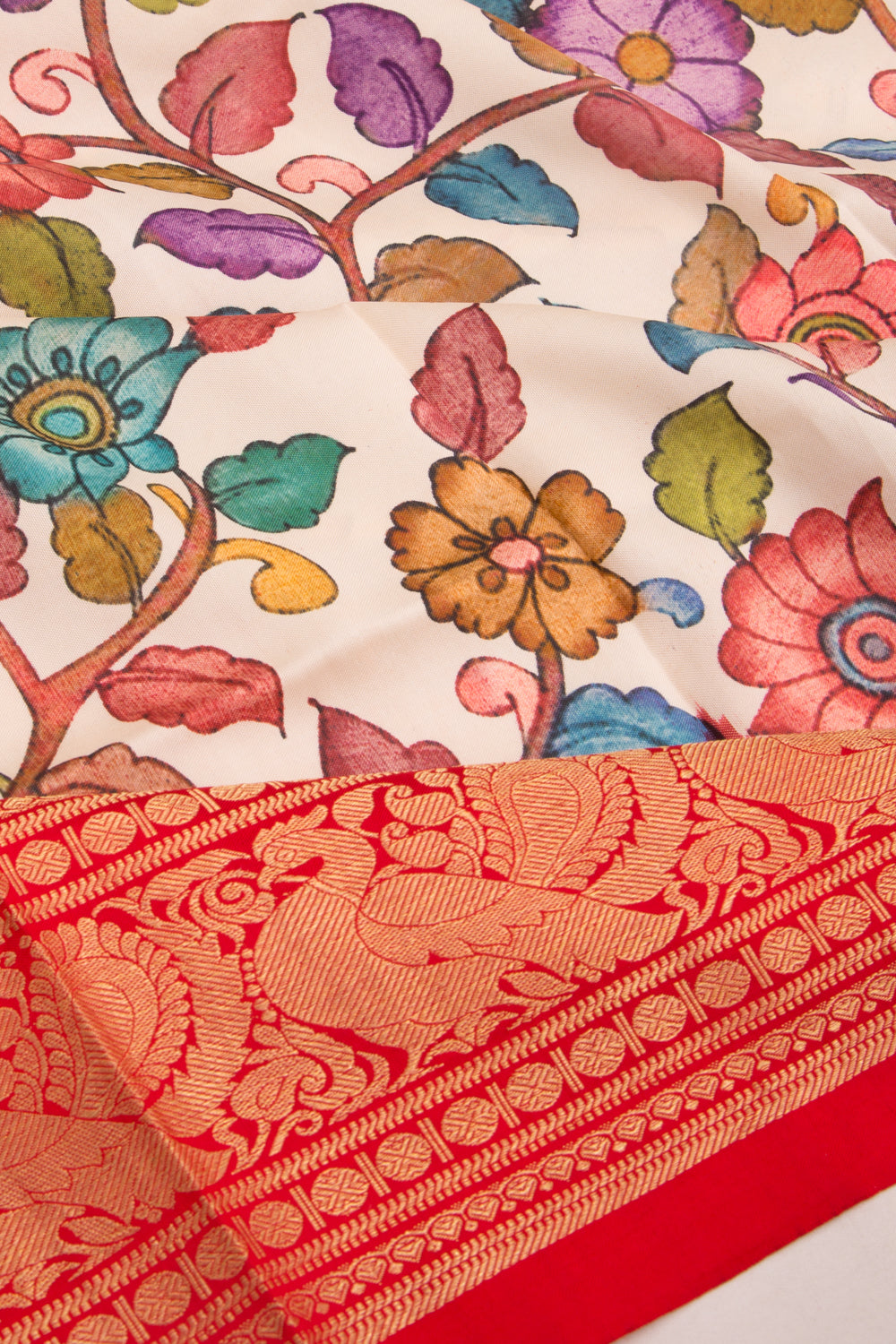 Kanchipuram Silk Floral Printed White Dupatta