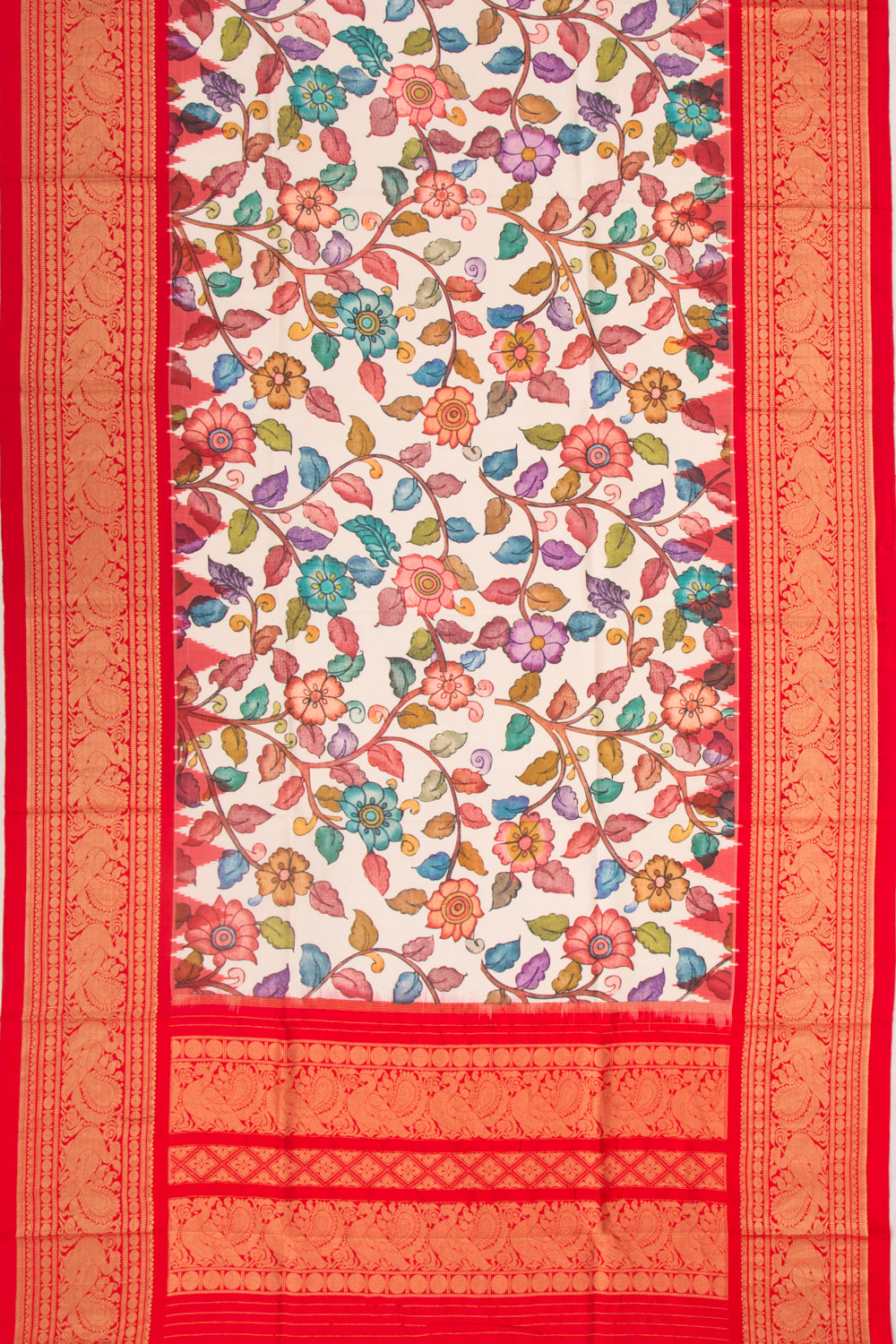 Kanchipuram Silk Floral Printed White Dupatta