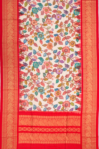 Kanchipuram Silk Floral Printed White Dupatta