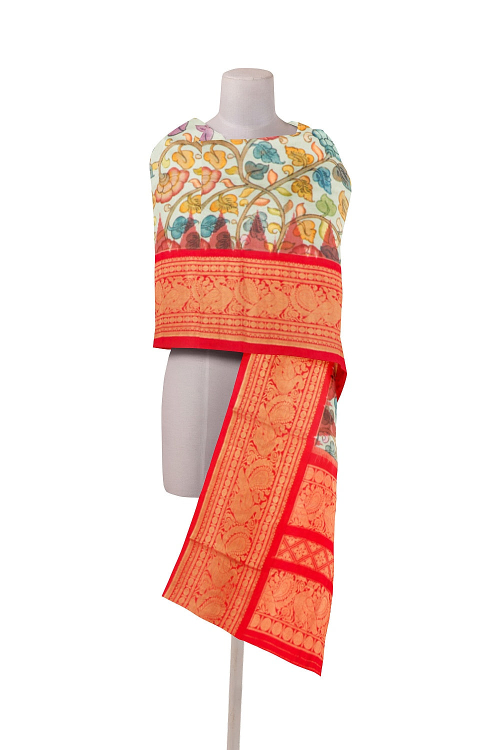 Kanchipuram Silk Floral Printed Pastel Green Dupatta