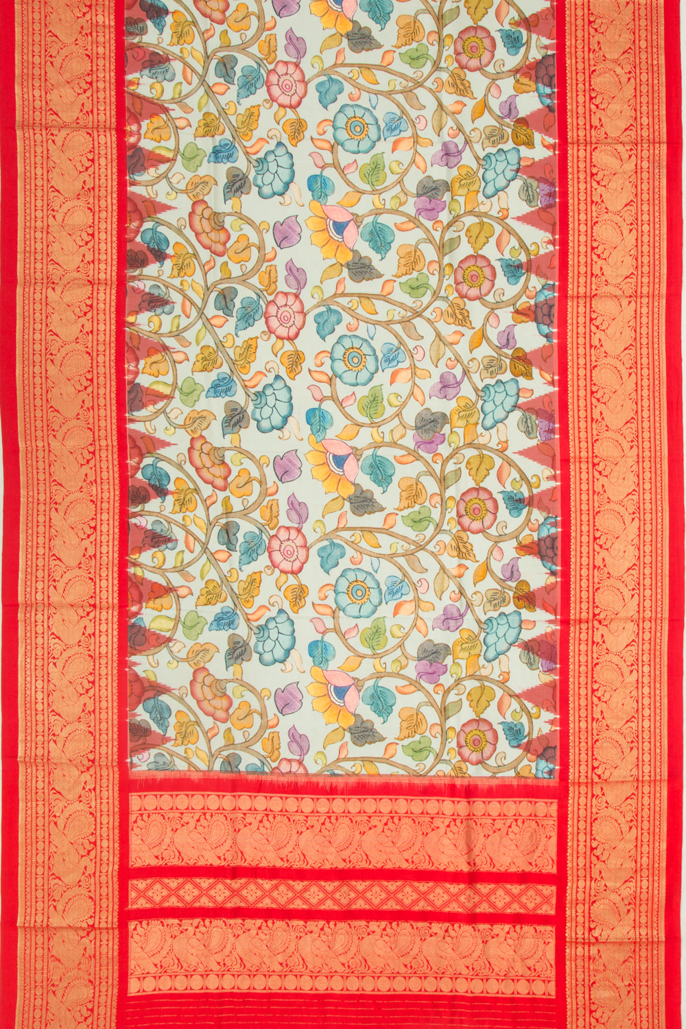 Kanchipuram Silk Floral Printed Pastel Green Dupatta