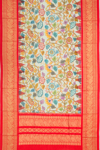 Kanchipuram Silk Floral Printed Pastel Green Dupatta