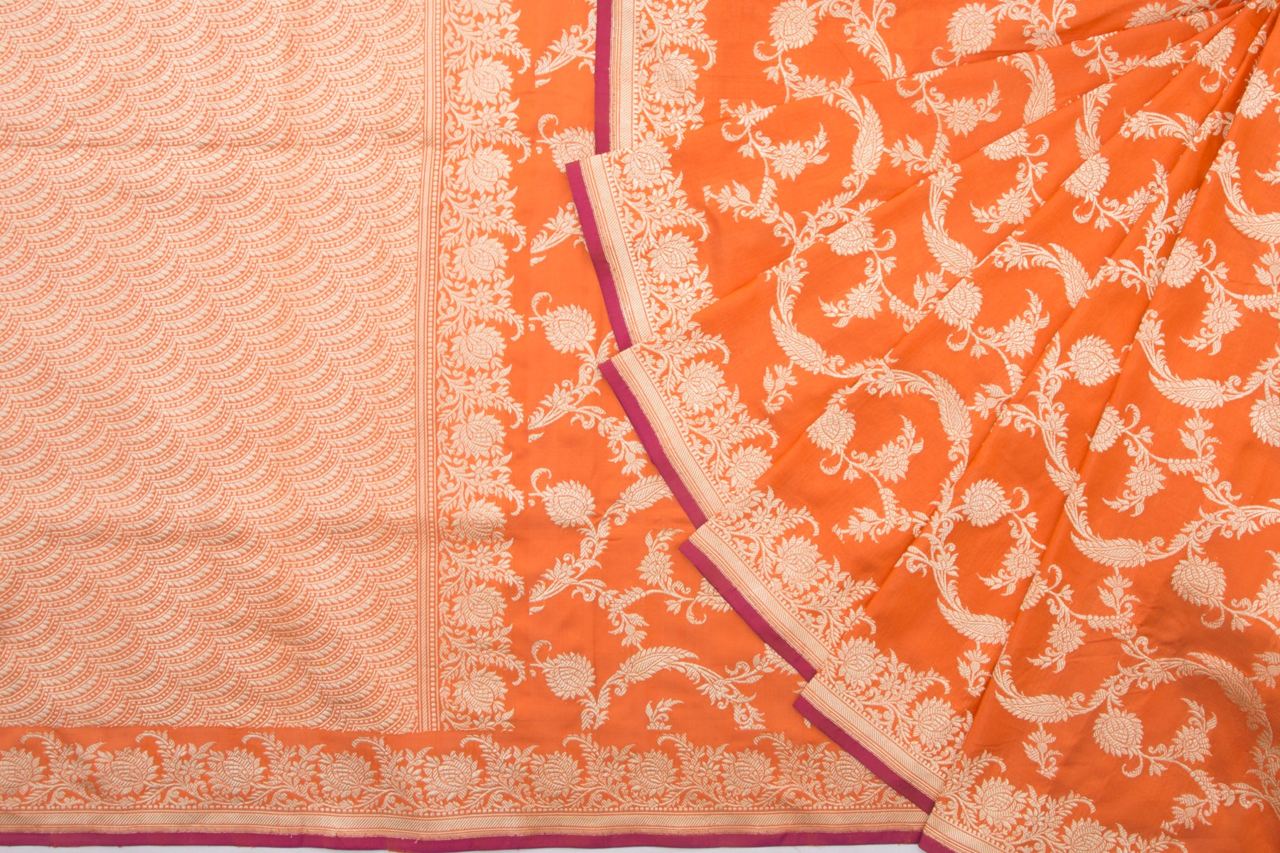 Banarasi Silk Kadwa Jaal Orange Saree