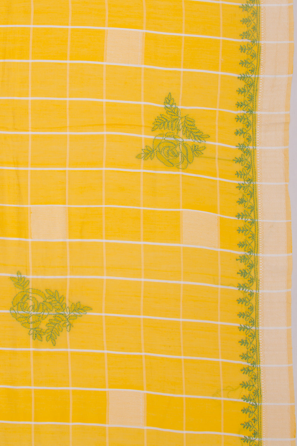 Maheshwari Silk Checks And Chikankari Butta Yellow Saree