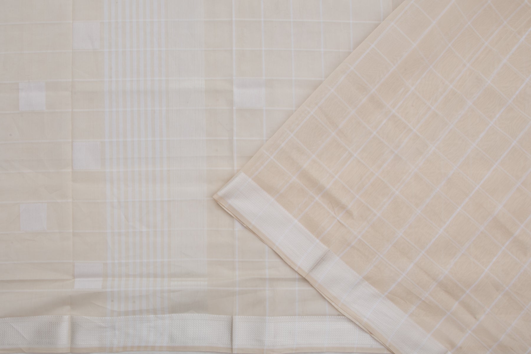 Maheshwari Cotton Checks Beige Saree
