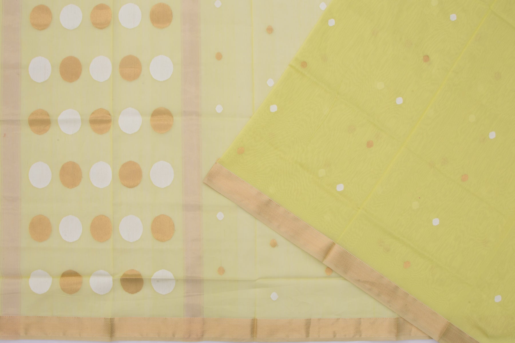 Maheshwari Cotton Polka Dot Butta Green Saree