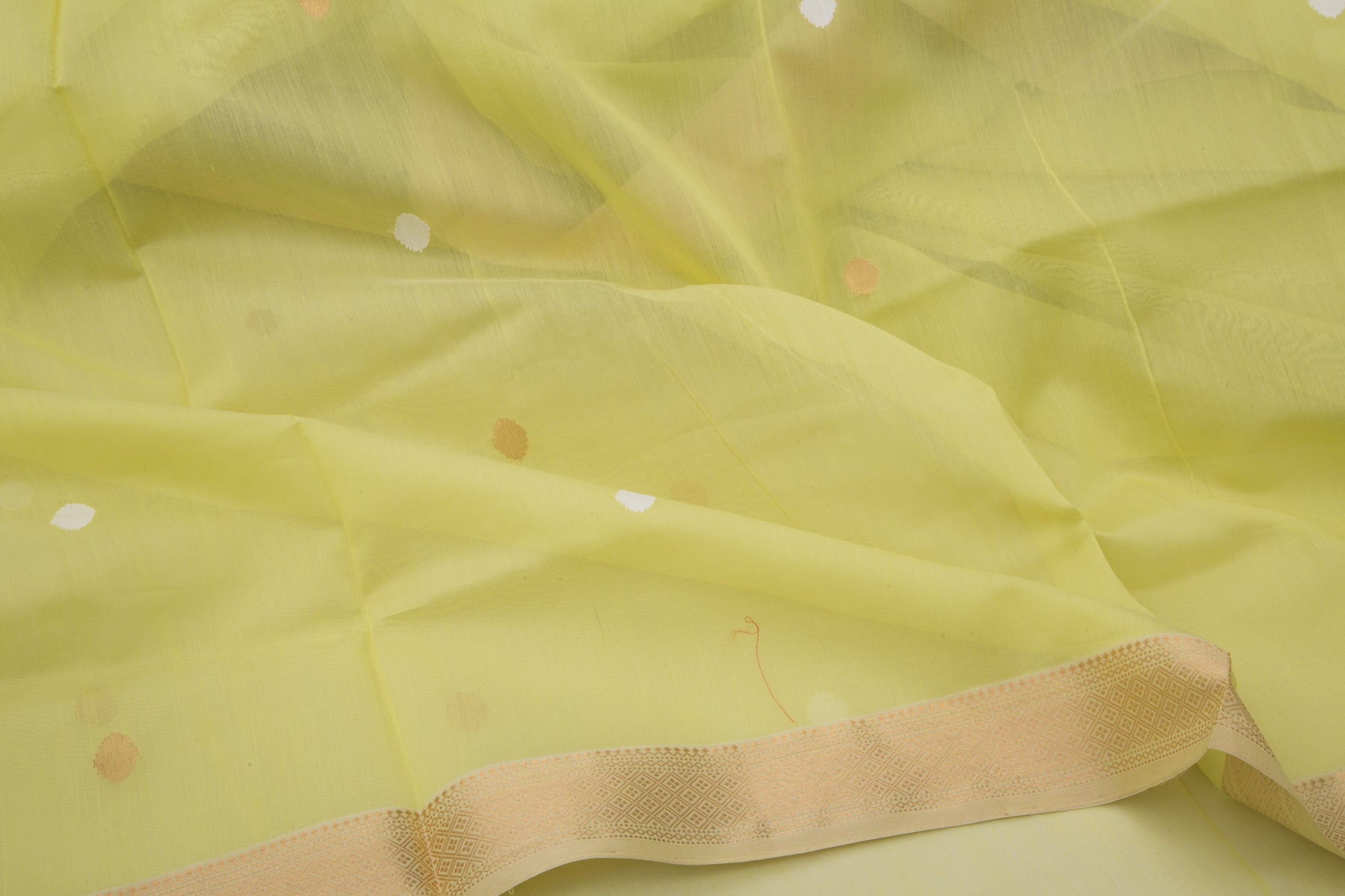 Maheshwari Cotton Polka Dot Butta Green Saree
