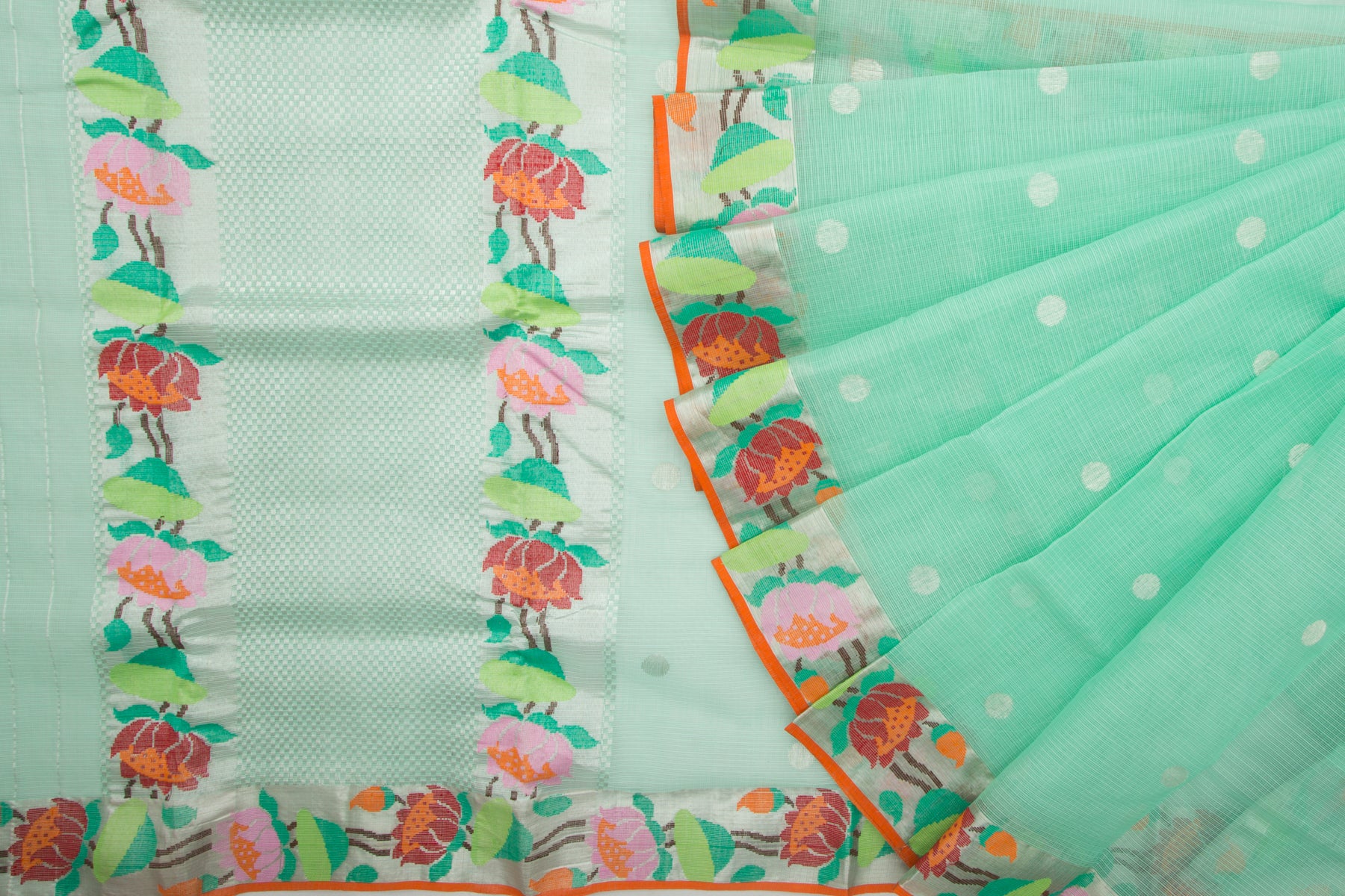 Kota Silk Butta Pastel Blue Saree With Jamdani Border
