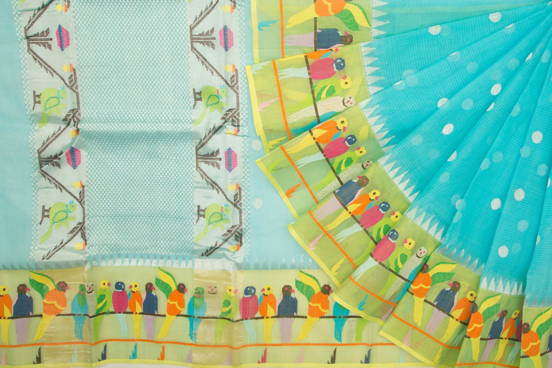 Kota Silk Butta Sky Blue Saree With Jamdani Border