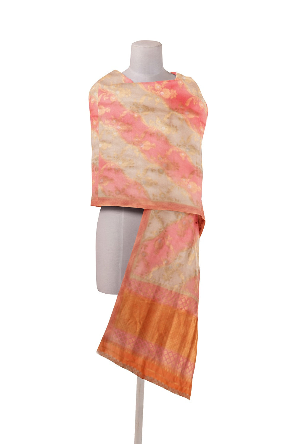 Banarasi Silk Jaal Cream and Pink Dupatta