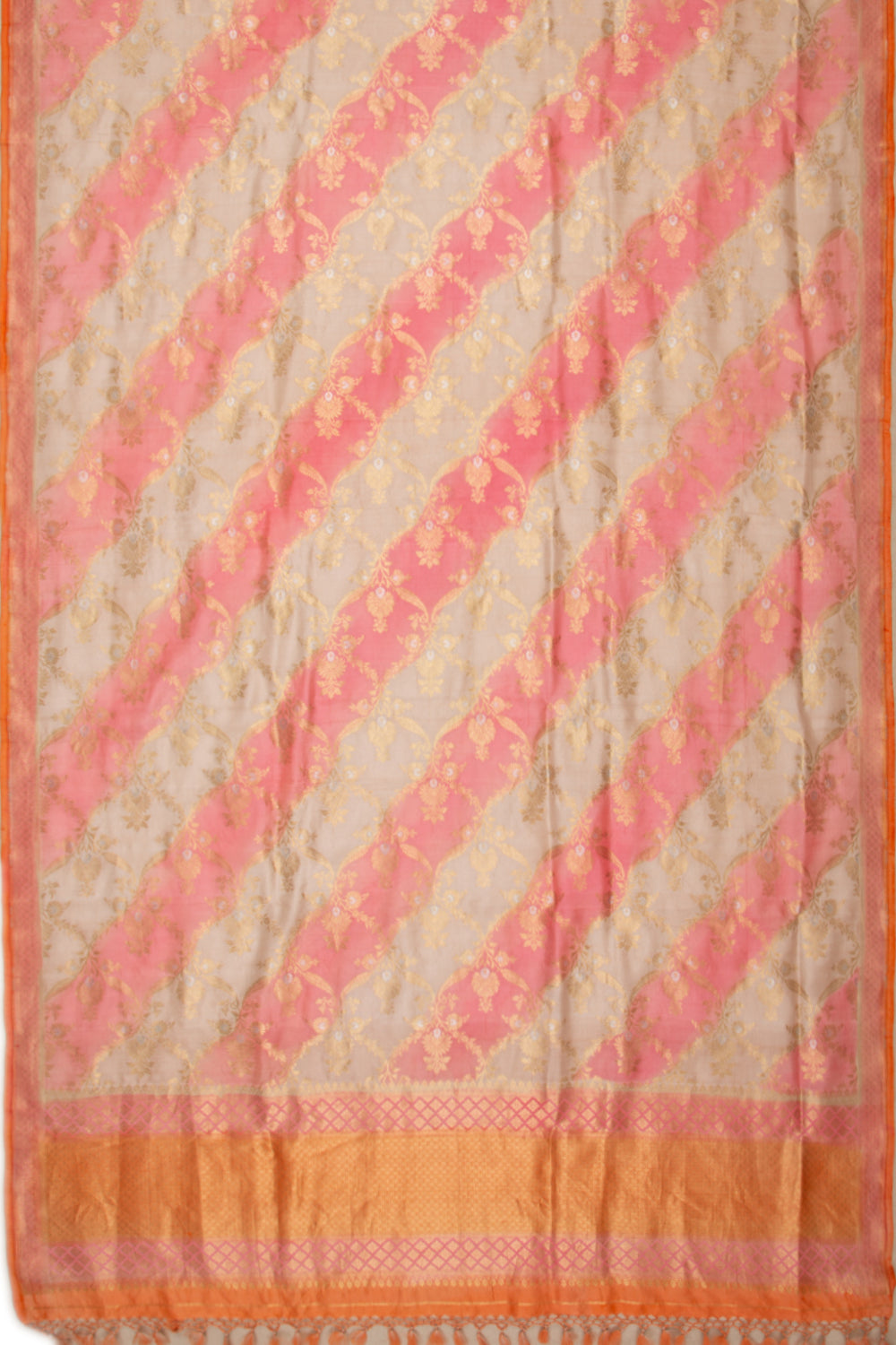 Banarasi Silk Jaal Cream and Pink Dupatta