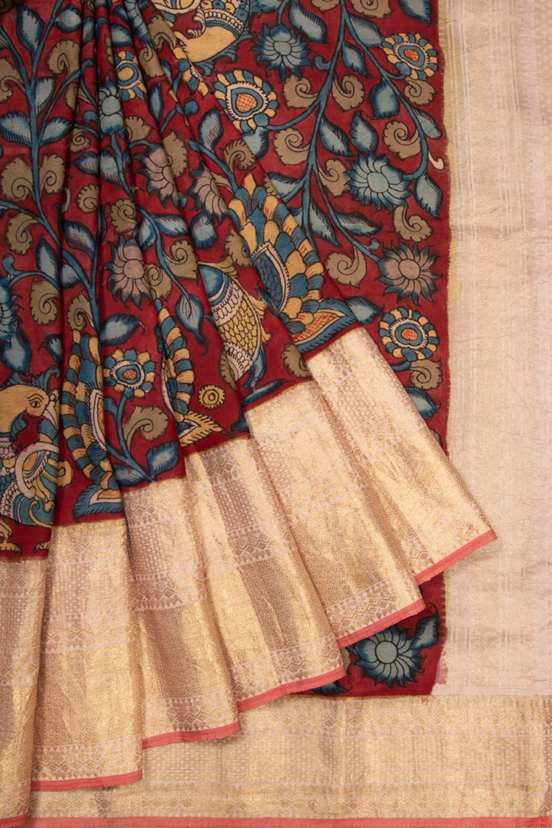 Kanchipuram Silk Kalamkari Red Saree