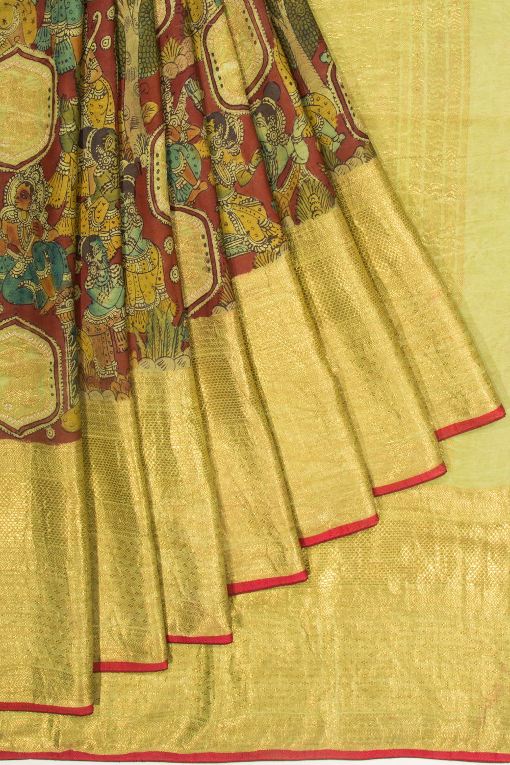 Kanchipuram Silk Kalamkari And Butta Brown Saree