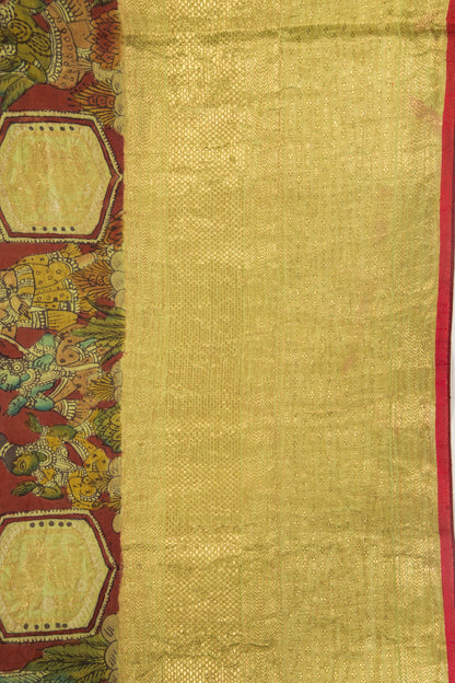 Kanchipuram Silk Kalamkari And Butta Brown Saree