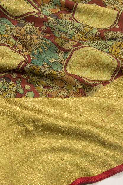 Kanchipuram Silk Kalamkari And Butta Brown Saree