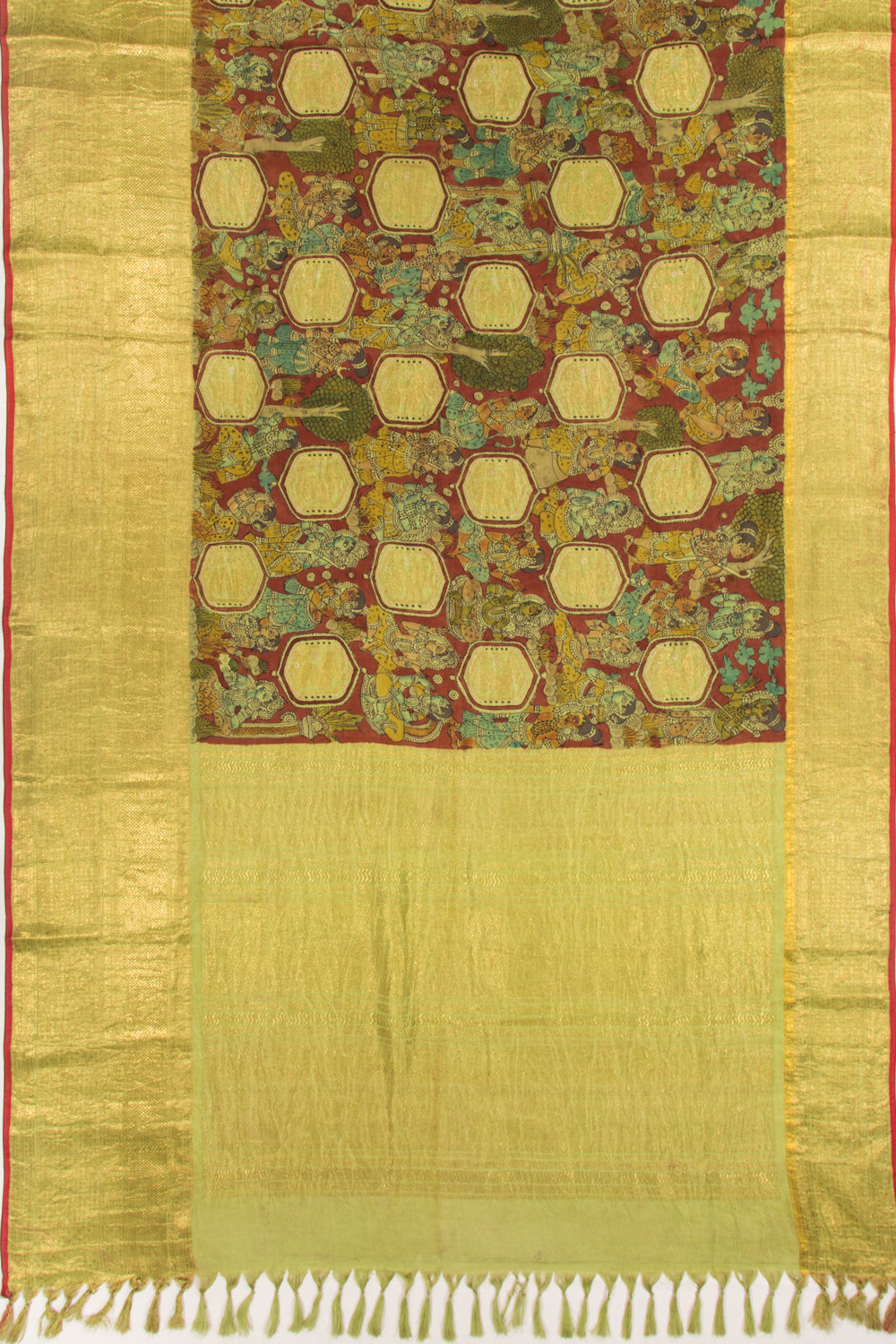 Kanchipuram Silk Kalamkari And Butta Brown Saree