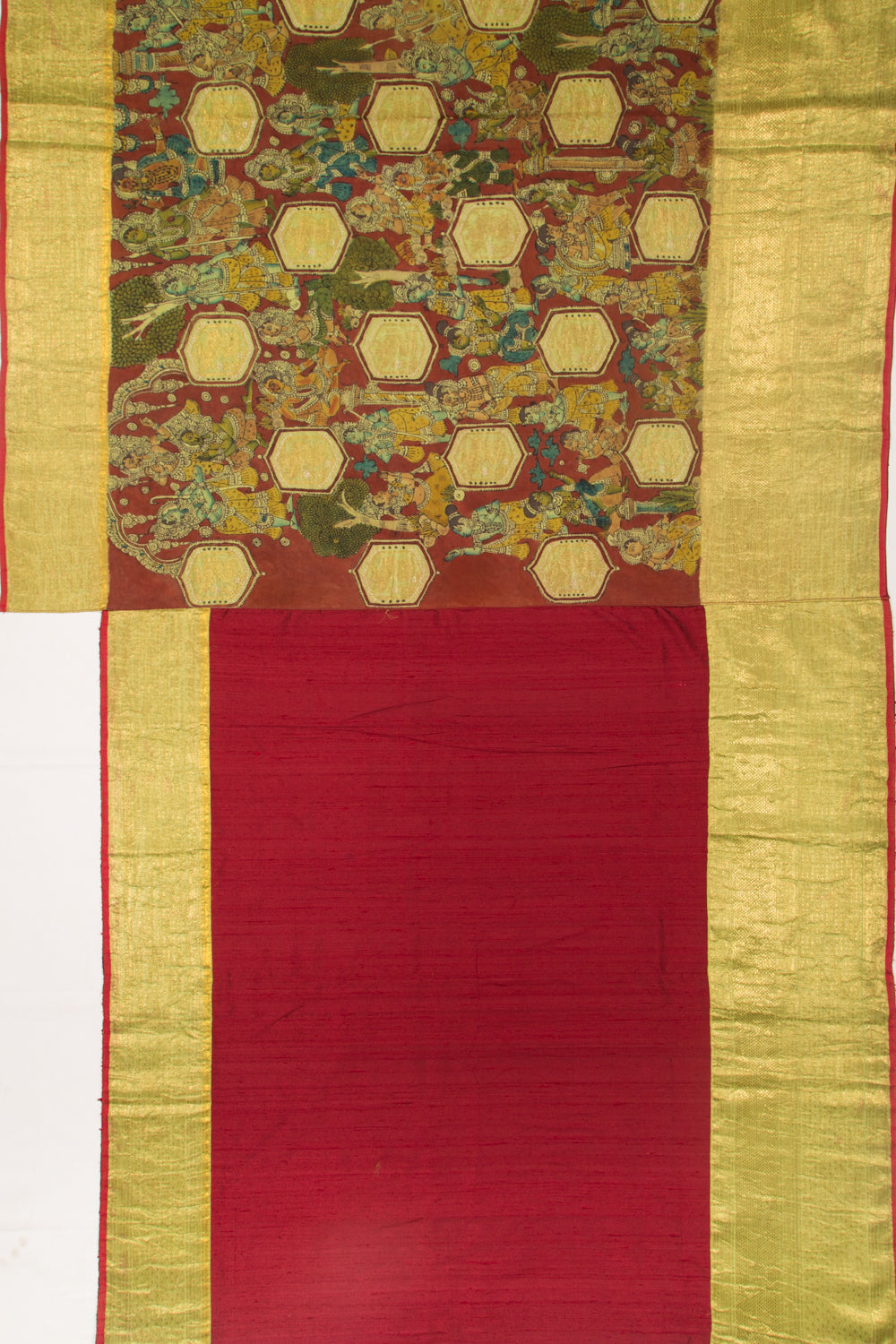 Kanchipuram Silk Kalamkari And Butta Brown Saree