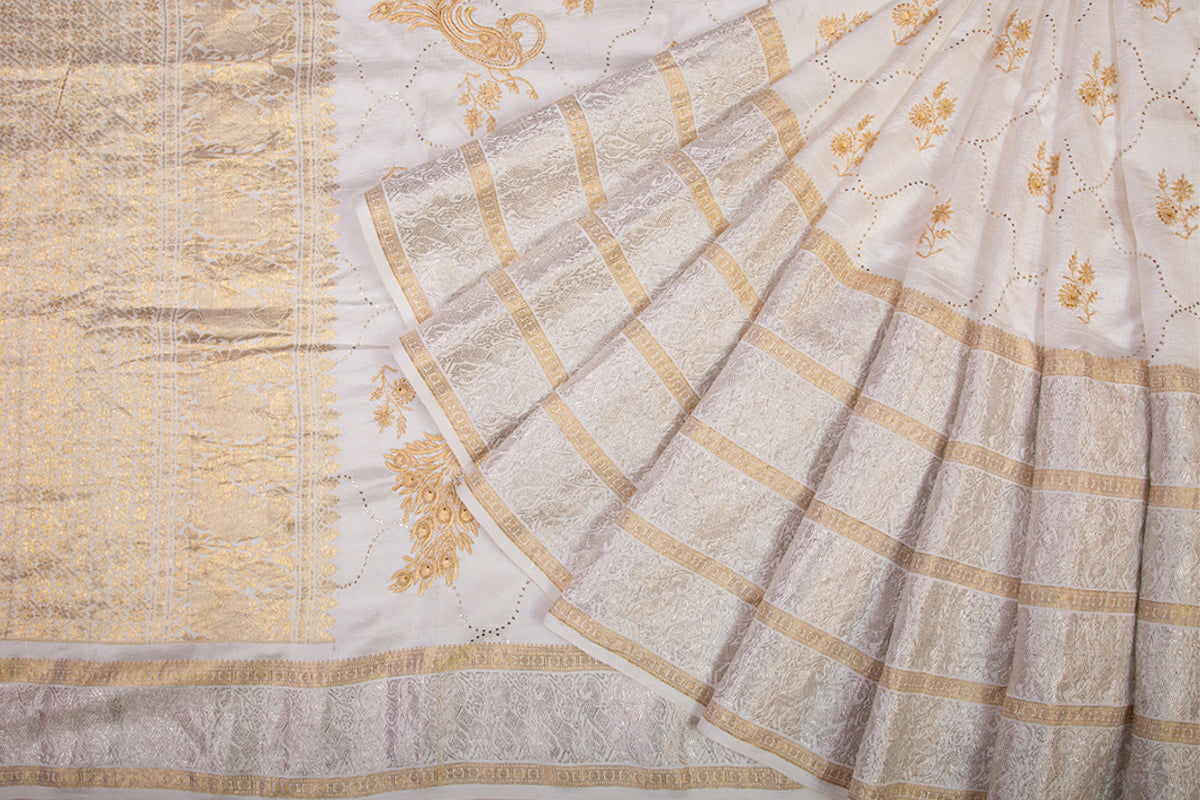 Kanchipuram Silk Jaal White Saree