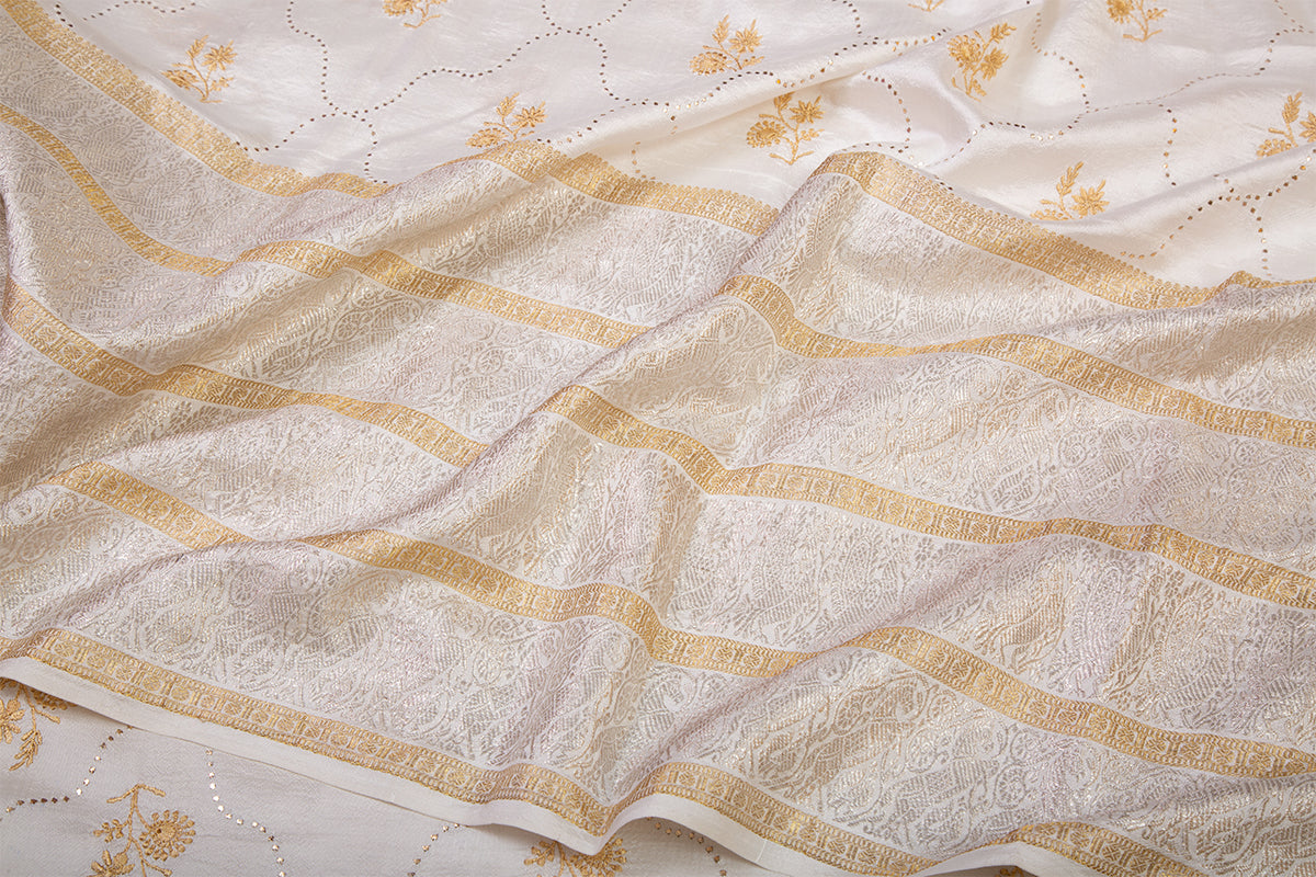 Kanchipuram Silk Jaal White Saree